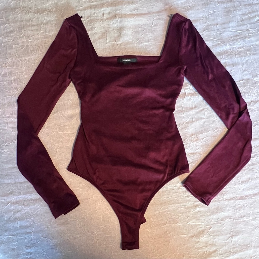 Forever 21 burgundy long sleeve bodysuit open back
